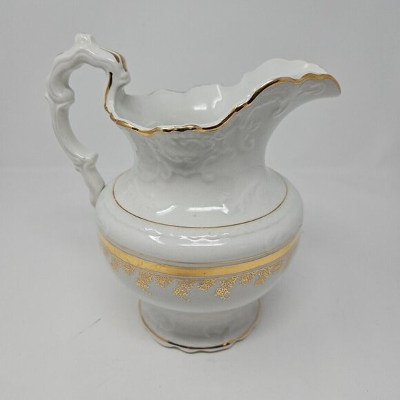 Antique 19th Century Wash Pitcher Burford Bros Pottery Porcelain E Liverpool OH - Picture 2 of 8